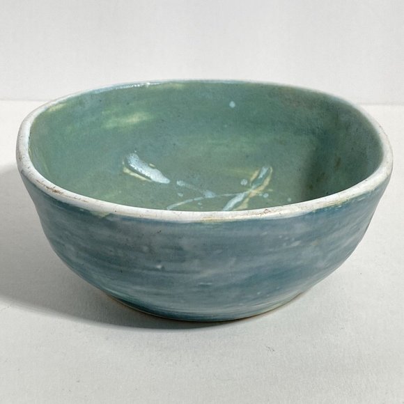 Dan Eash Pottery PA Handmade Decorative Abstract Green Glazed Stoneware Bowl 5in - Picture 6 of 13